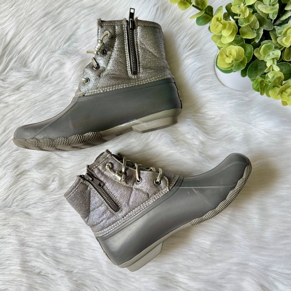 Sperry Top-Sider Saltwater Shimmer Duck Boots Gray Waterproof Size 7.5 - Picture 5 of 13